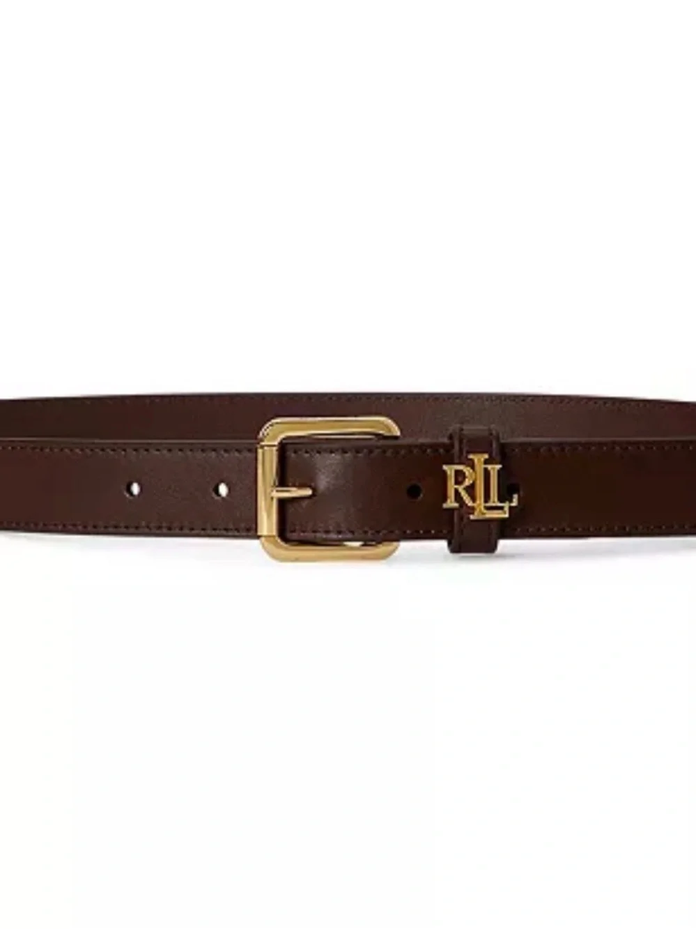 Ralph Lauren Women's Logo-Keeper Leather Skinny Brown Leather Belt with Gold $85